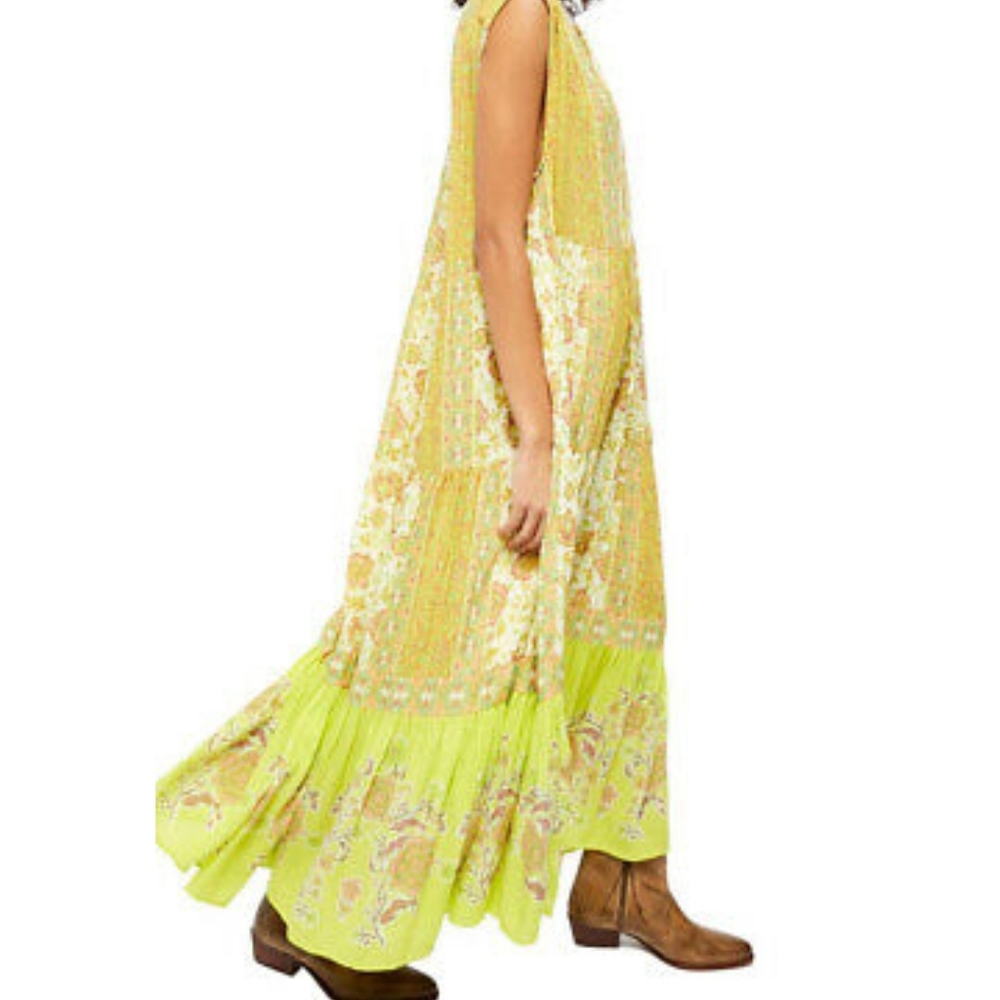 Free People Hanalei Bay Dress Maxi Flowy Mixed Floral Print Coconut Milk XS NWT - Picture 3 of 12